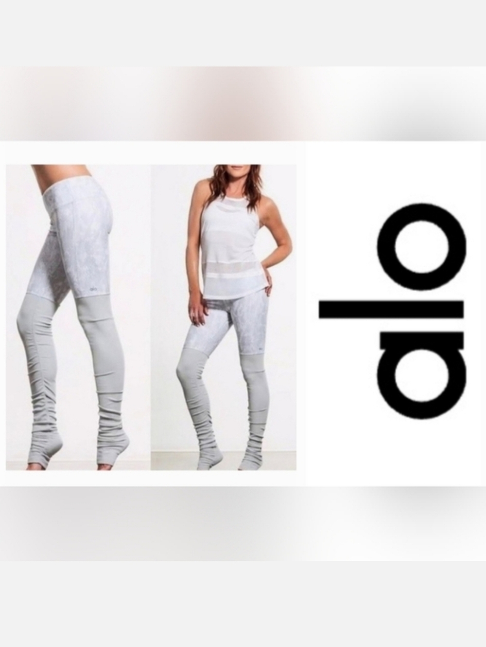 Alo Yoga High-Waist Goddess Legging Airbrush White/Dove Grey Colorblock Sz S